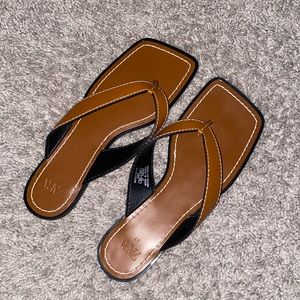 Zara Brown Leather Square Toe Flip Flop/Sandals